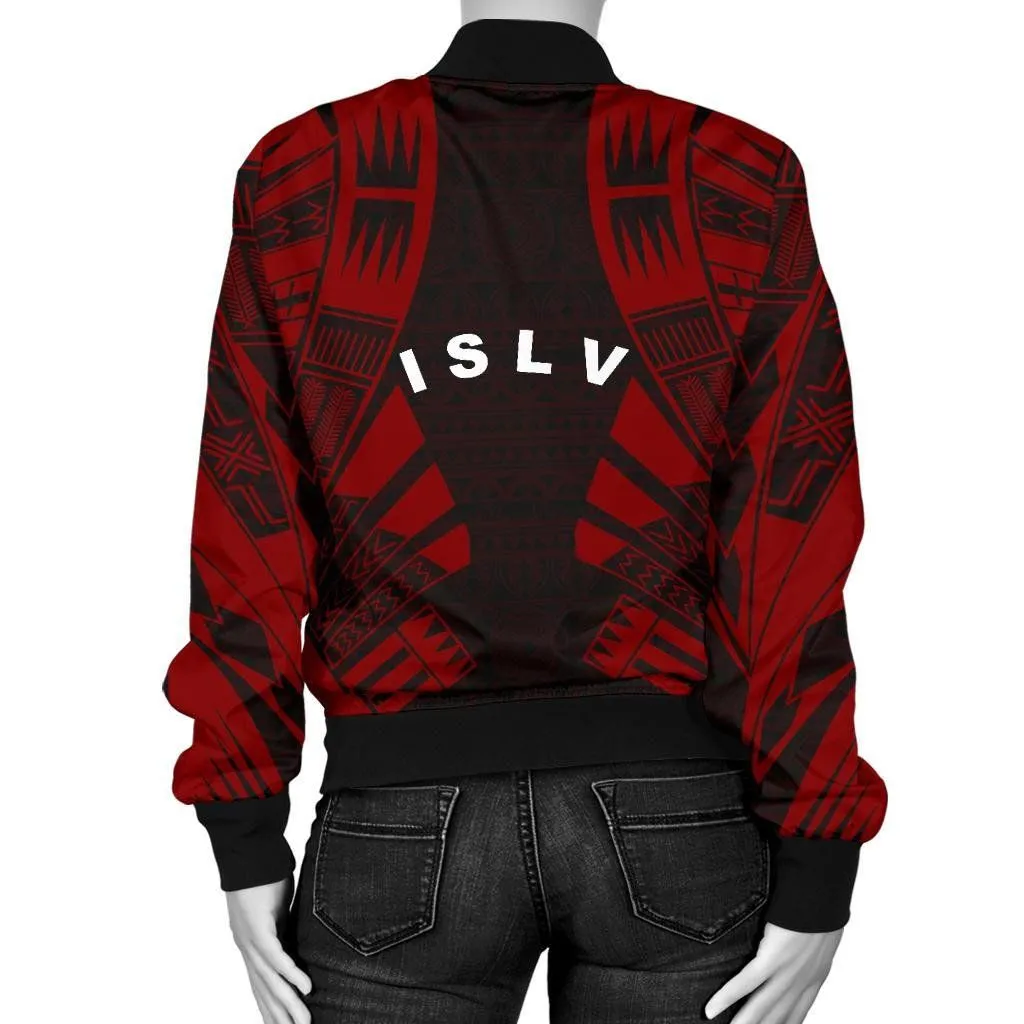 Society Islands Women Bomber Jacket - Polynesian Tattoo Red - BN0110