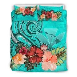 FamilyGater Bedding Set - Cover and Pillow Cases Kanaka Maoli (Hawaiian) Hibiscus Turquoise Polynesian TH5