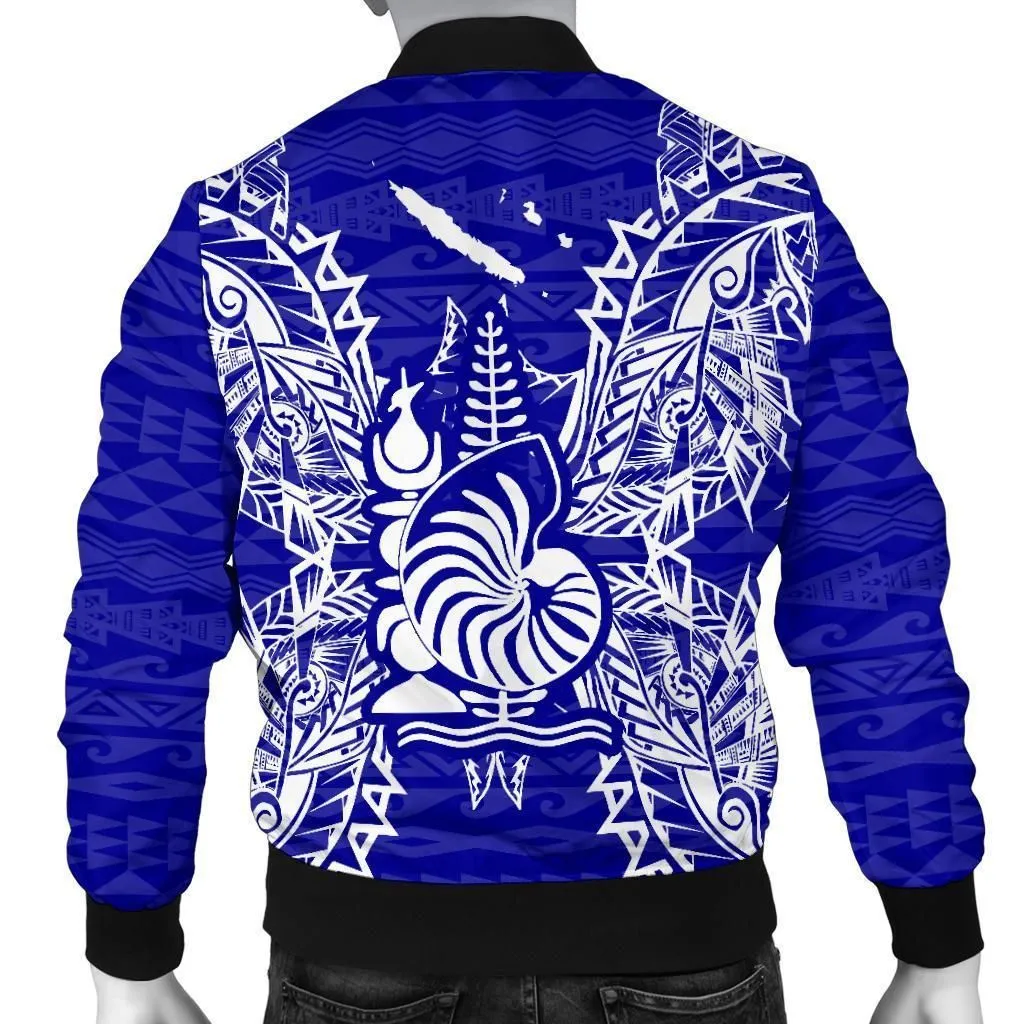 New Caledonia Polynesian Mens Bomber Jacket Map Blue