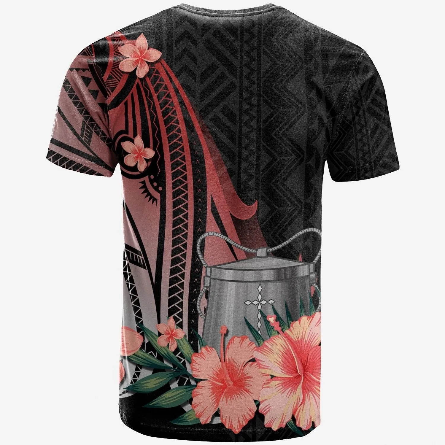 Tokelau T shirt - Red Polynesian Hibiscus Pattern Style