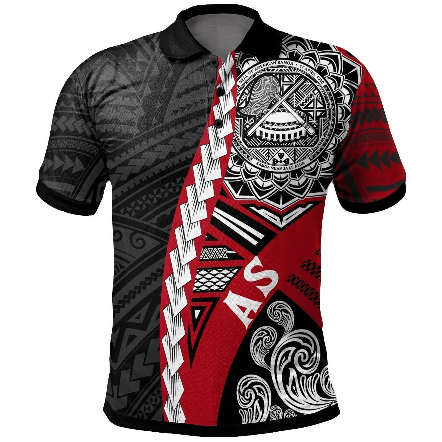 American Samoa Polynesian Polo Shirt - Wave Tattoo