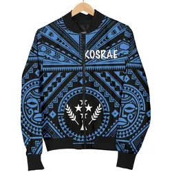 Kosrae Mens Bomber Jacket - Kosrae Flag In Polynesian Tattoo Style (Blue)