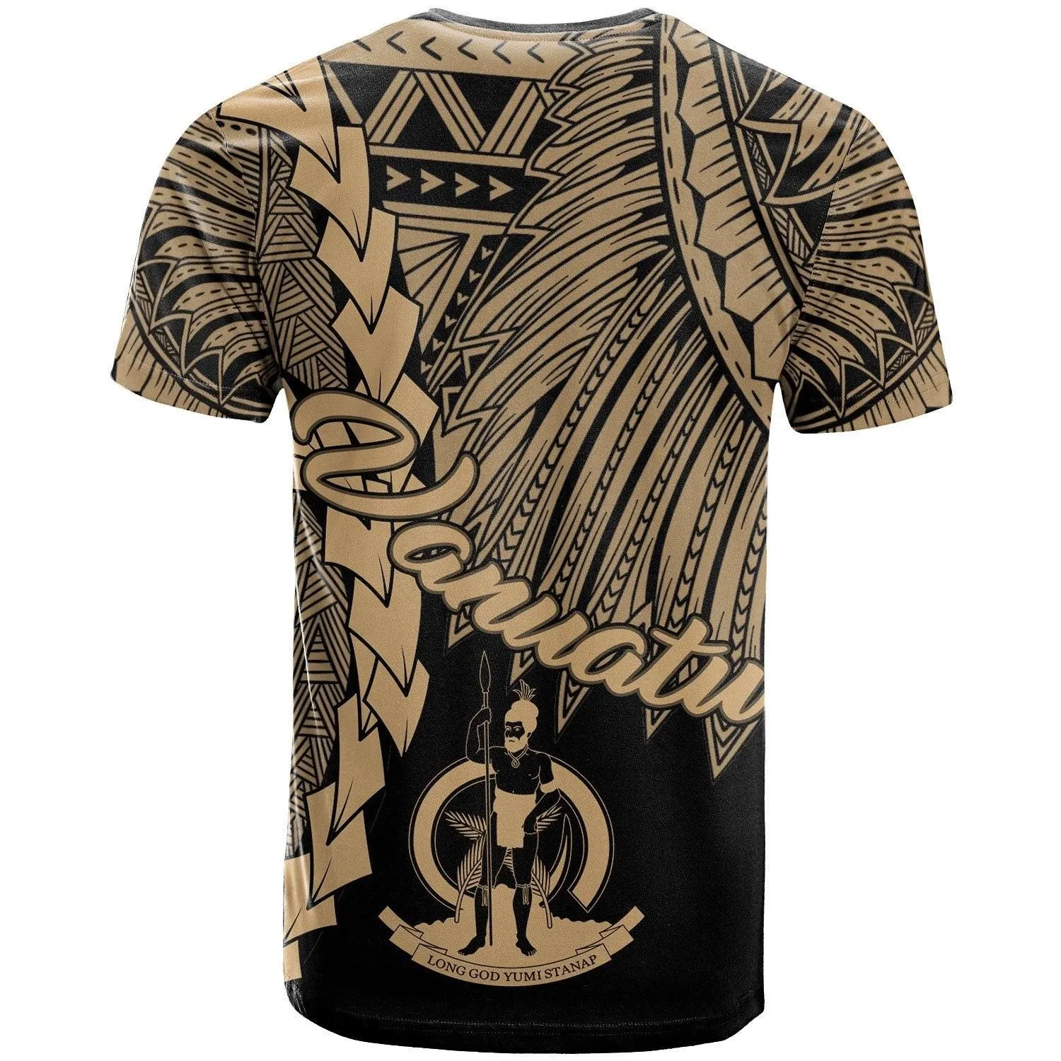 Vanuatu Polynesian T-Shirt - Tribal Wave Tattoo Gold
