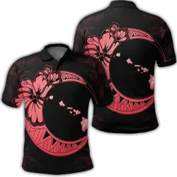 Hawaiian Map Hibiscus Turtle Polynesian Moon Polo Shirt Red - AH
