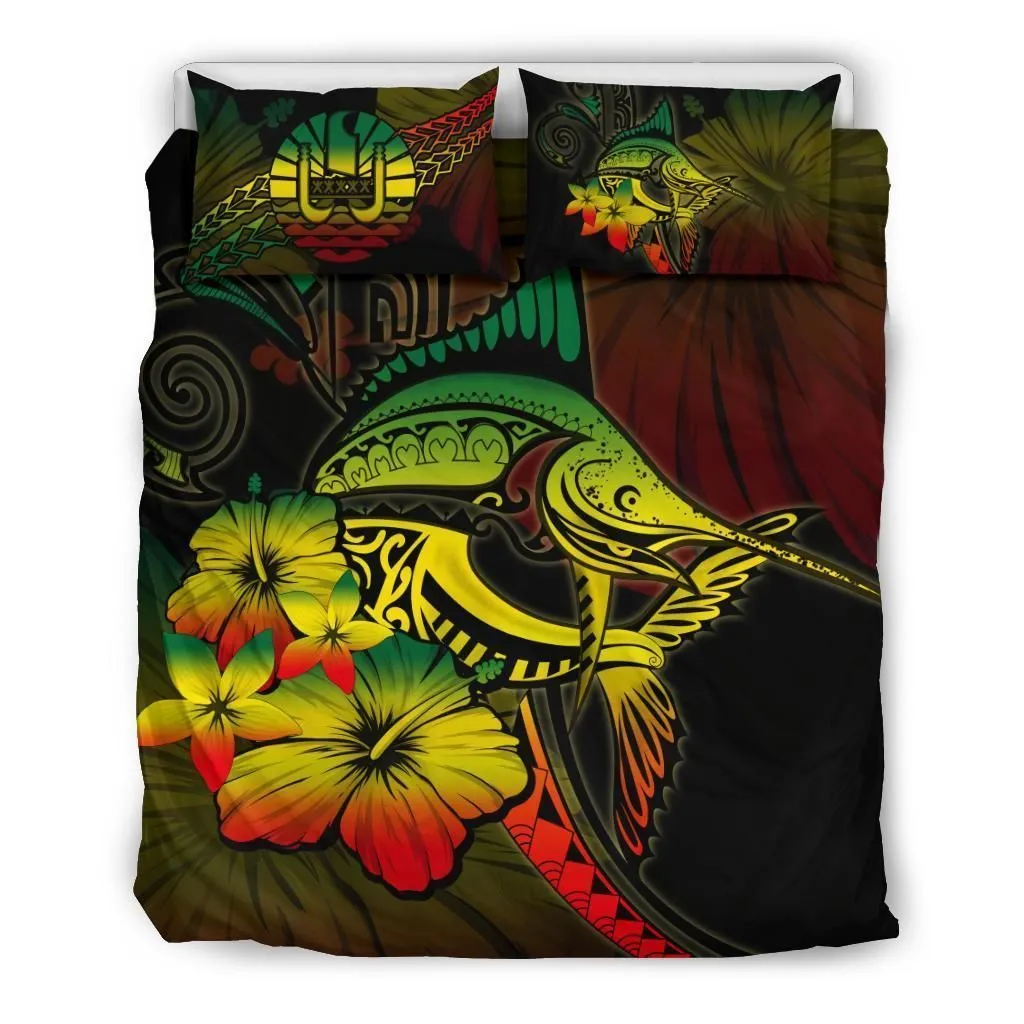 Tahiti Colorful Marlin And Hibiscus Bedding Set Bedroom Decor