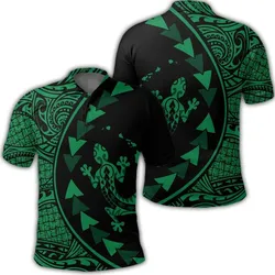 Hawaiian Map Gecko Tattoo Kakau Polynesian Polo Shirt Green AH
