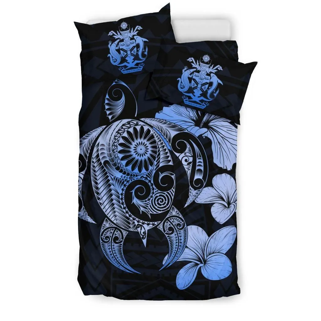 Solomon Islands Hibiscus Plumeria Mix Polynesian Blue Turtle Bedding Set - J1