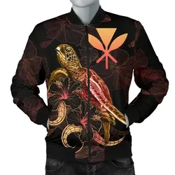 Hawaii  Polynesian Men's Bomber Jacket - Turtle With Blooming Hibiscus Gold - BN22
