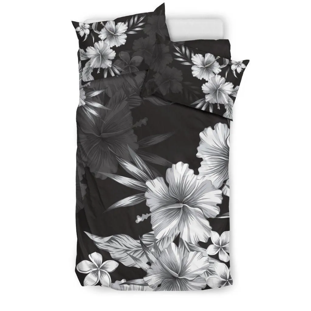 Hawaiian Hibiscus Black And White Polynesian Bedding Set