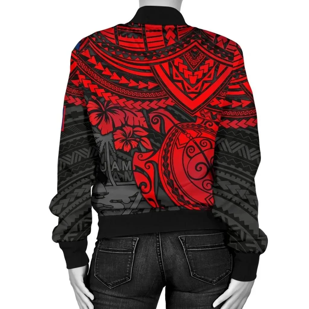 Guam Polynesian Bomber Jacket (Women) - Red Turtle - BN15