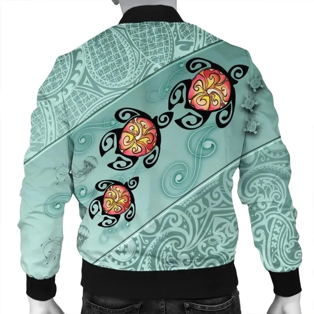 FamilyGater Jacket - Hawaii Turtle Swimming Tribal Polynesian Bomber Jacket - AH - Min Style - J5R
