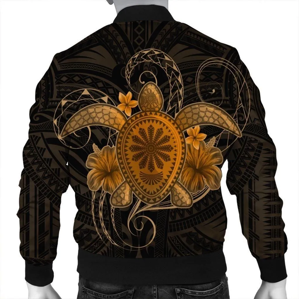 Hawaii Turtle Hibiscus Polynesian Bomber Jacket - Full Style - Gold
