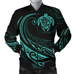 Hawaii Turtle Map Polynesian Mens Bomber Jacket - Turquoise - Frida Style