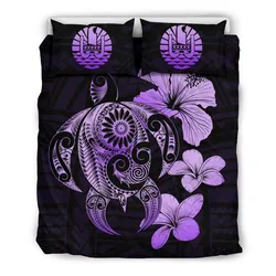 FamilyGater Bedding Set - Cover and Pillow Cases Tahiti Hibiscus Plumeria Mix Polynesian Violet Turtle - J1