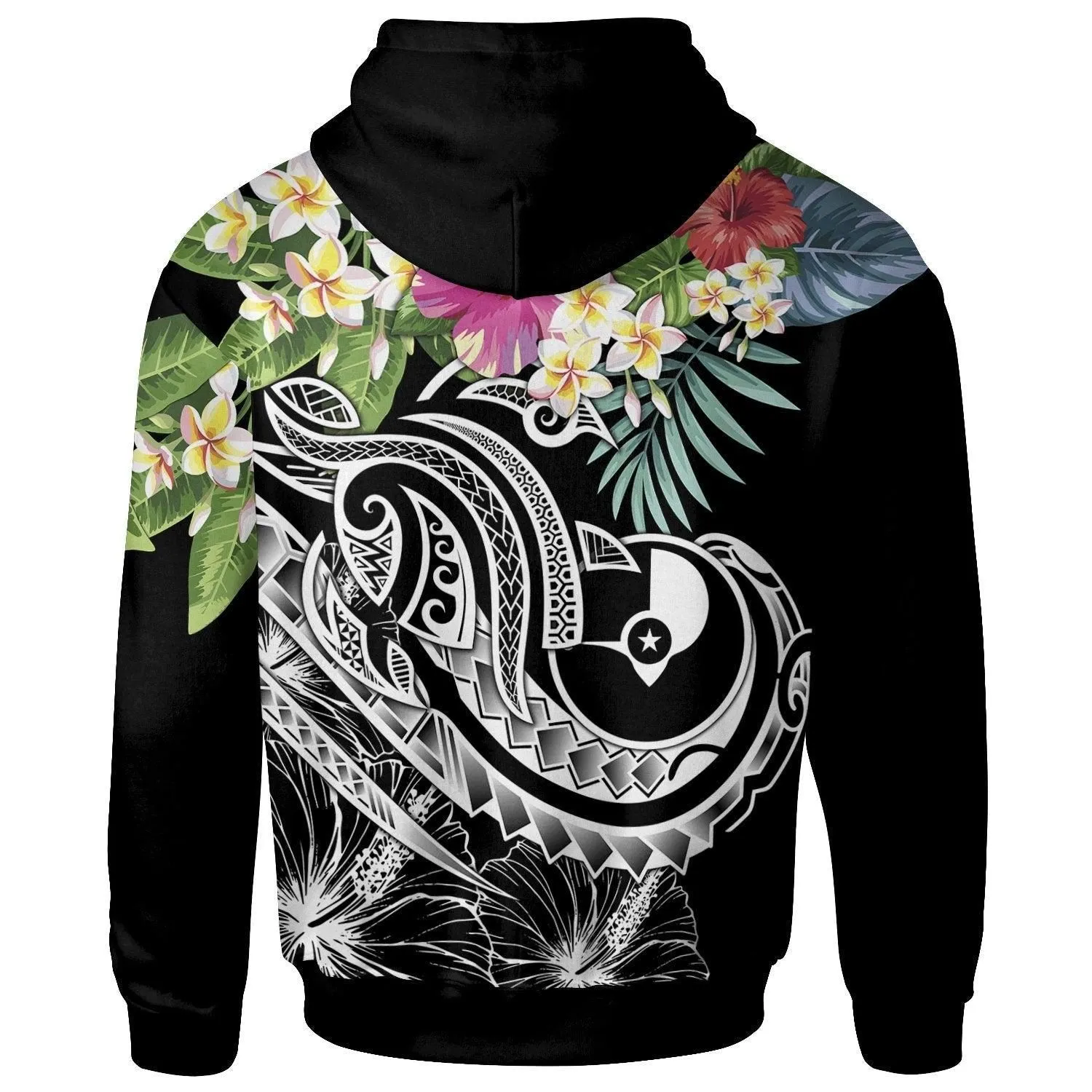 Yap Polynesian Hoodie - Summer Plumeria Black