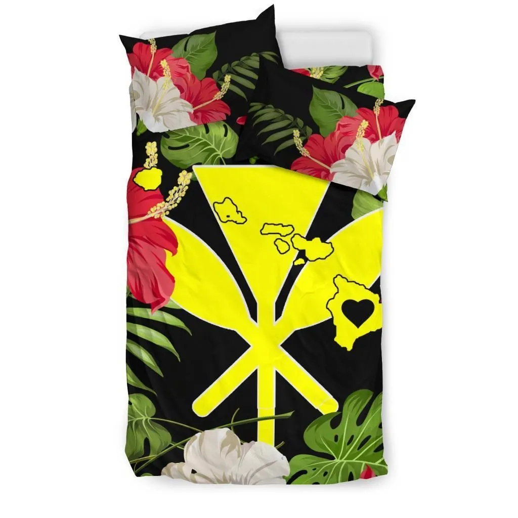 FamilyGater Bedding Set - Cover and Pillow Cases Hawaiian Map Heart Kanaka Hibiscus Polynesian - AH J4