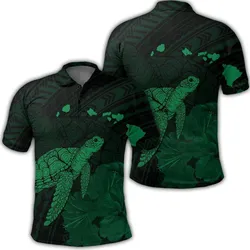 Hawaii Polynesian Hibiscus Turtle Map Polo Shirt Green - AH