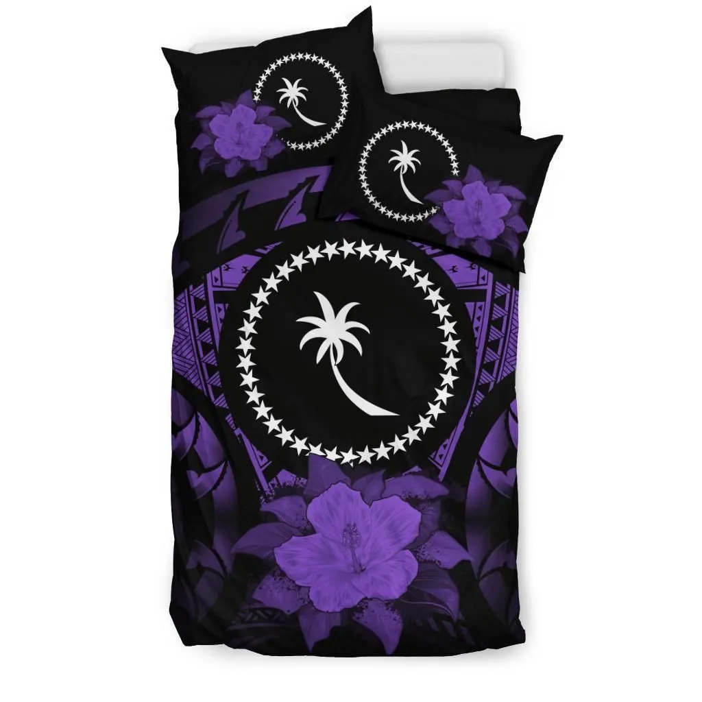 Chuuk Hibiscus Purple And Black Bedding Set Bedroom Decor