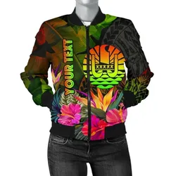 Tahiti Polynesian Personalised Women's Bomber Jacket -  Hibiscus and Banana Leaves - BN15