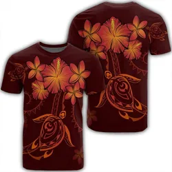 Hawaiian Turtles Hibiscus Plumeria Polynesian T-Shirt - Red - AH