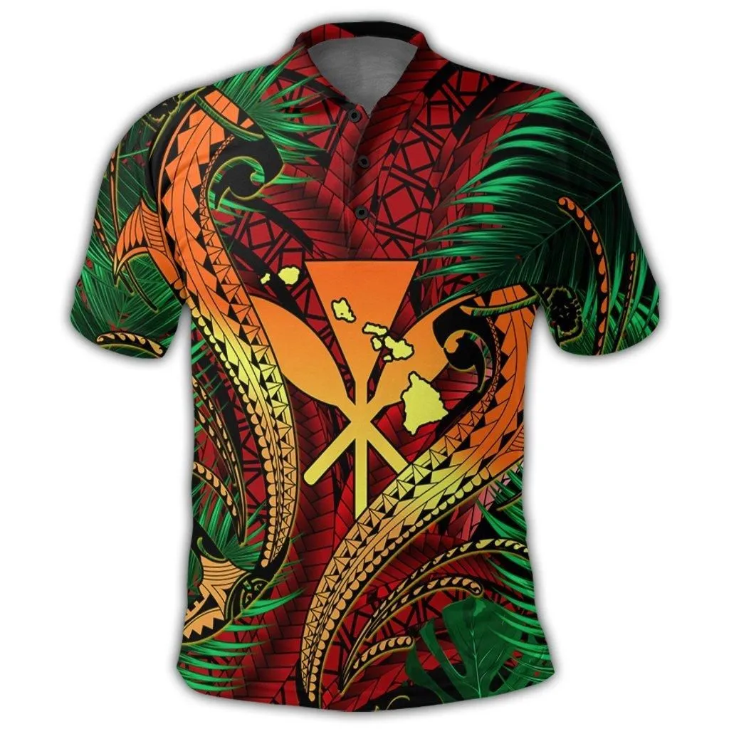 Hawaii Shark Polynesian Tropical Polo Shirt - Red - AH