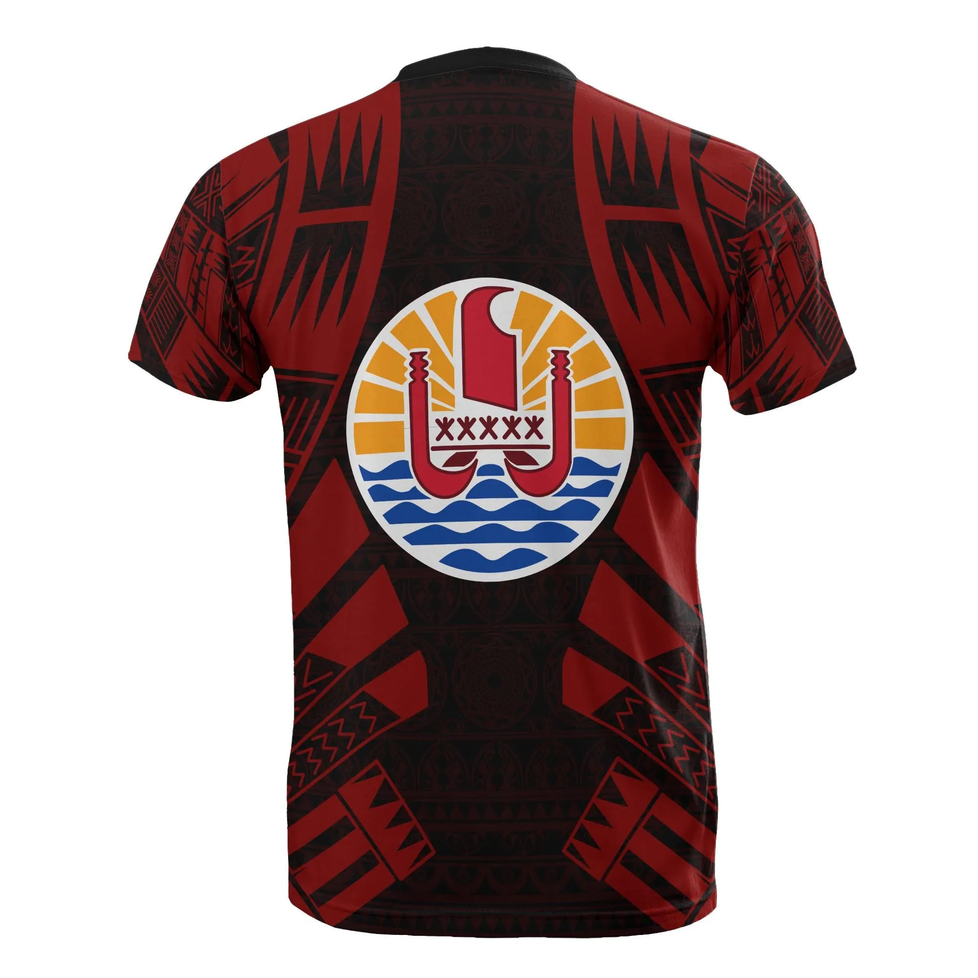 Tahiti T shirt - Tahiti FLag Polynesian Tattoo Red Style