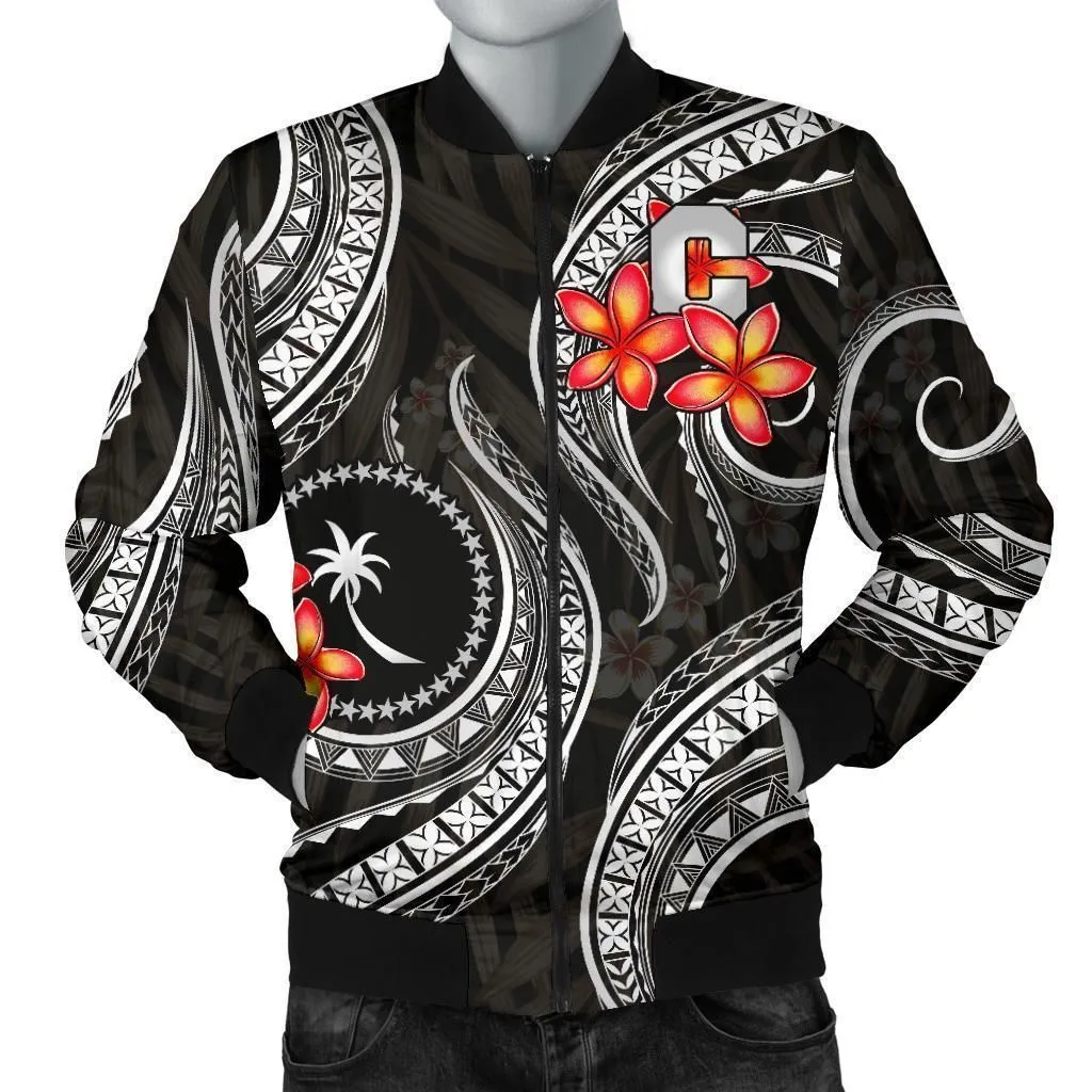 Chuuk Micronesian Men Bomber Jacket - Black Plumeria
