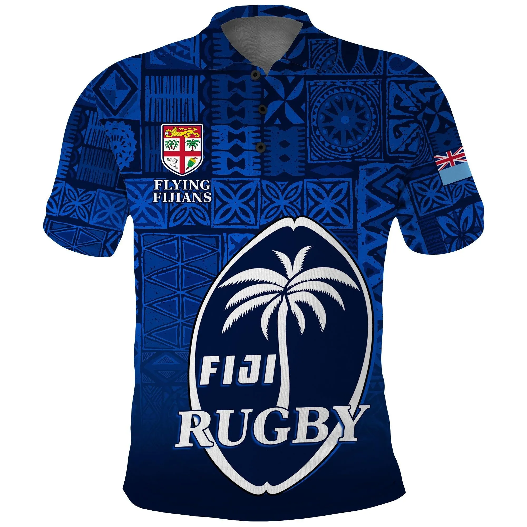 (Custom Text and Number) Fiji Rugby Polo Shirt Flying Fijians Blue Tapa Pattern LT13