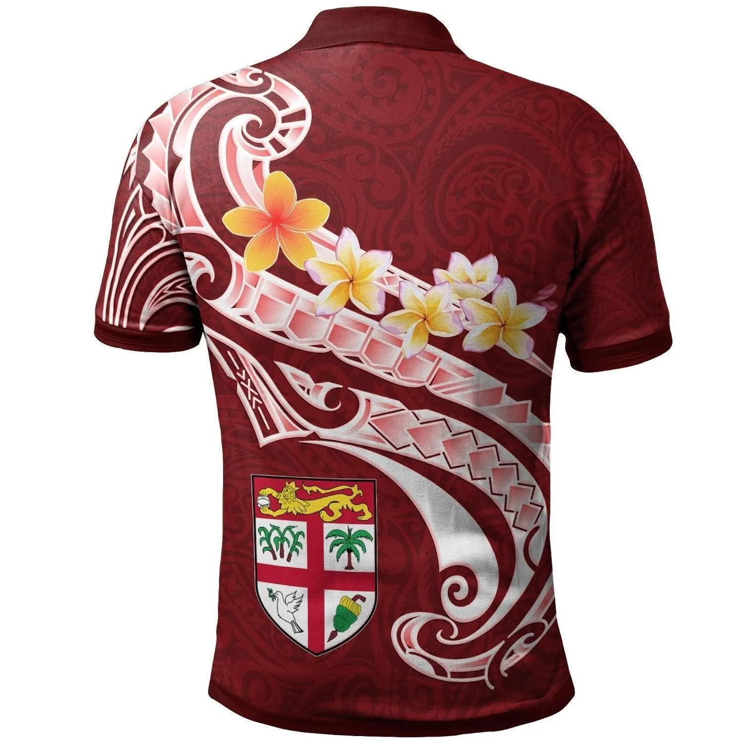 Fiji Polo Shirt - Fiji Seal Polynesian Patterns Plumeria (Red)