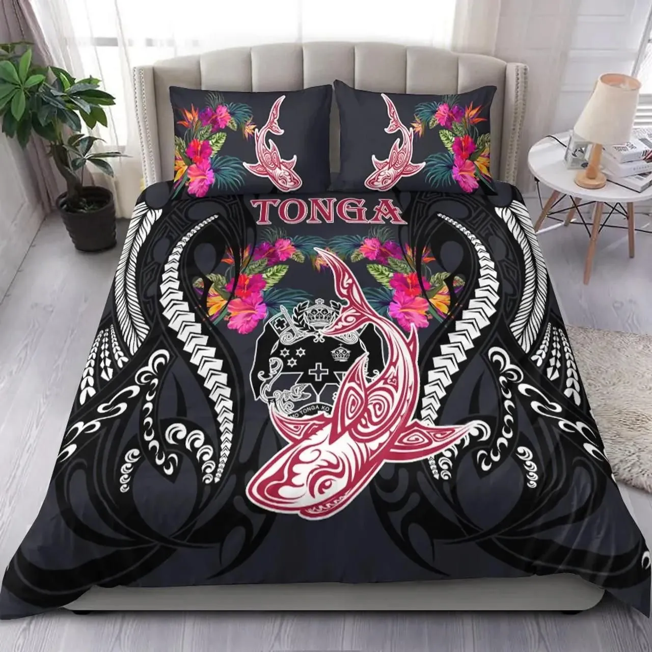 Tonga Bedding Set - Polynesian Shark Hibiscus Flower