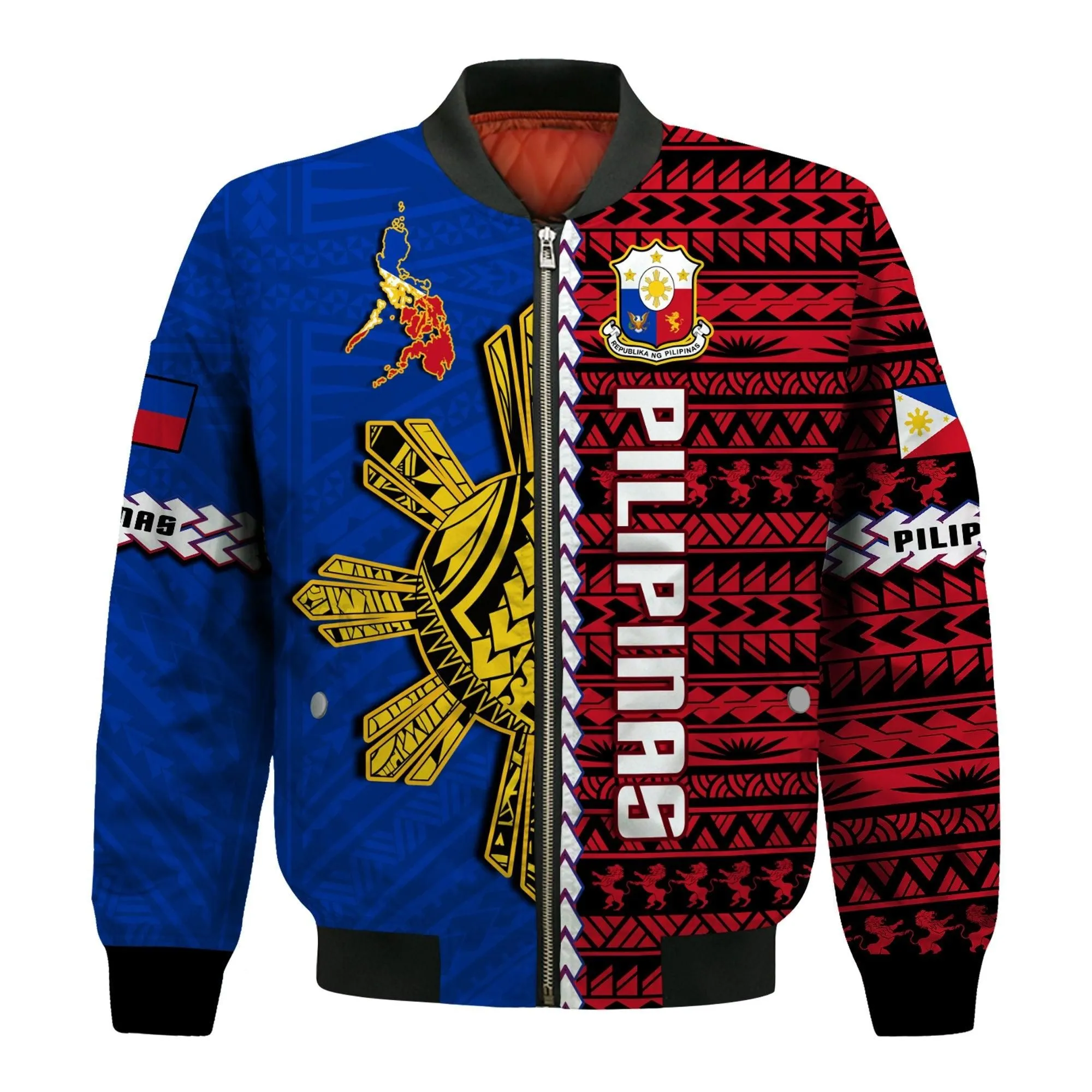 Philippines Bomber Jacket Pilipinas Sun Mix Polynesian Pattern LT14