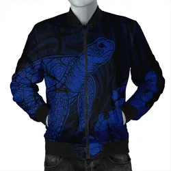 Hawaiian Hibiscus Memory Turtle Polynesian Bomber Jacket Blue - AH