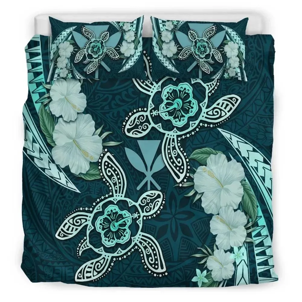 Alohawaii Home Set - Hawaii Turtle Kanaka Hibiscus Polynesian Bedding Set - Felix Style AH J3