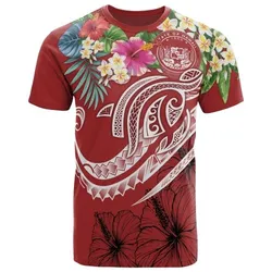 Polynesian Hawaii T shirt - Summer Plumeria Red