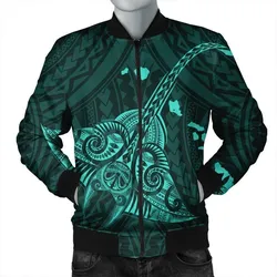 Hawaiian Map Kanaka Manta Ray Polynesian Bomber Jacket Turquoise