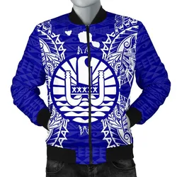 French Polynesia Polynesian Mens Bomber Jacket Map Blue