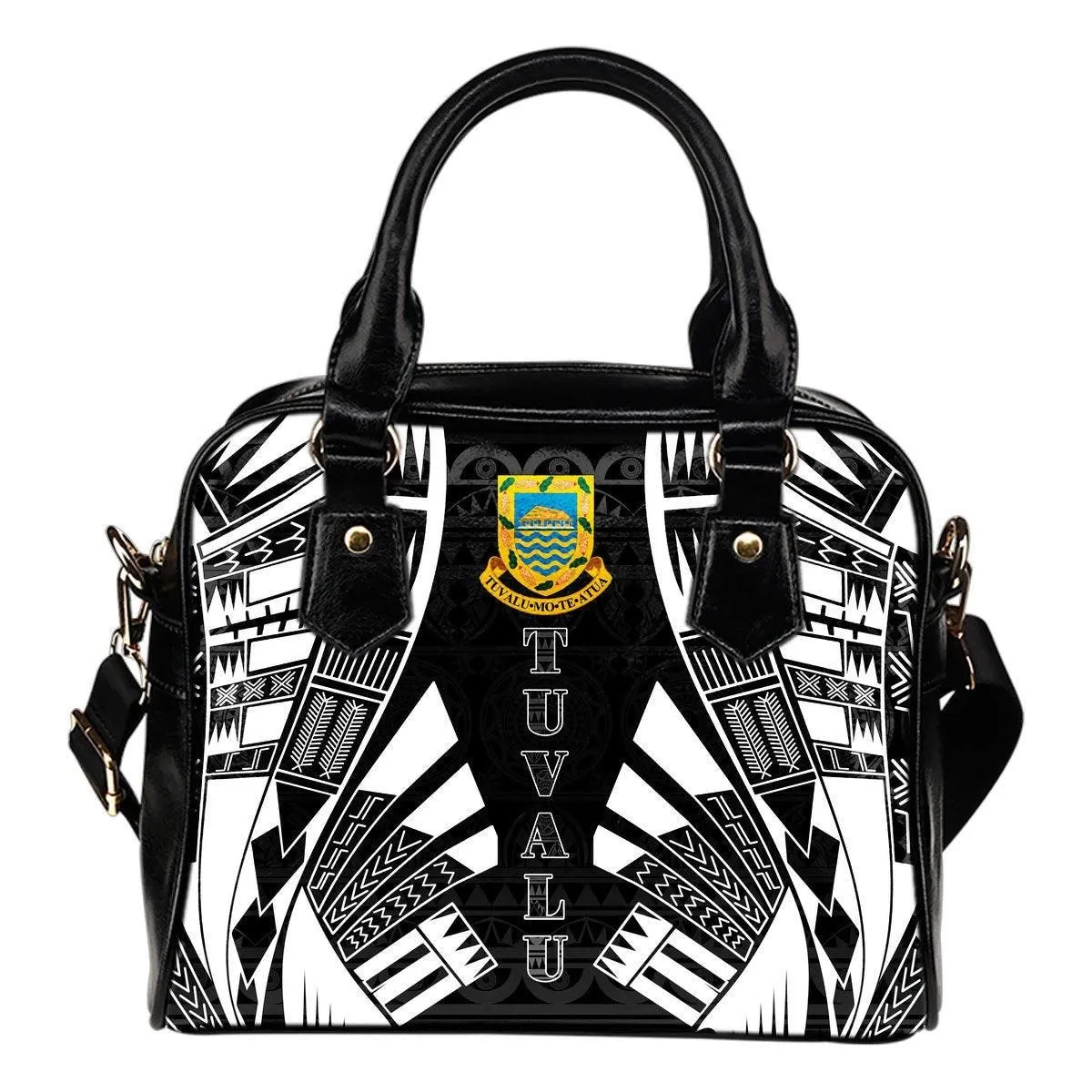 Tuvalu Shoulder Handbag - Polynesian Tattoo Black