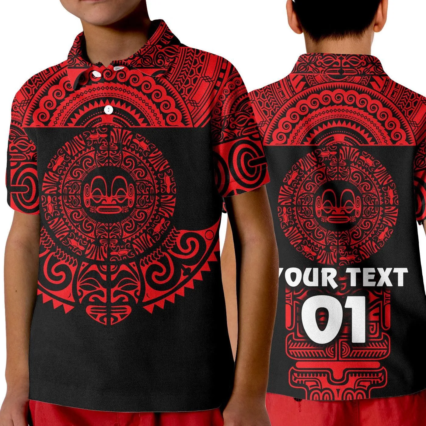 (Custom Personalised) Marquesas Islands Polo Shirt KID Marquesan Tattoo Simplified Version - Red LT8