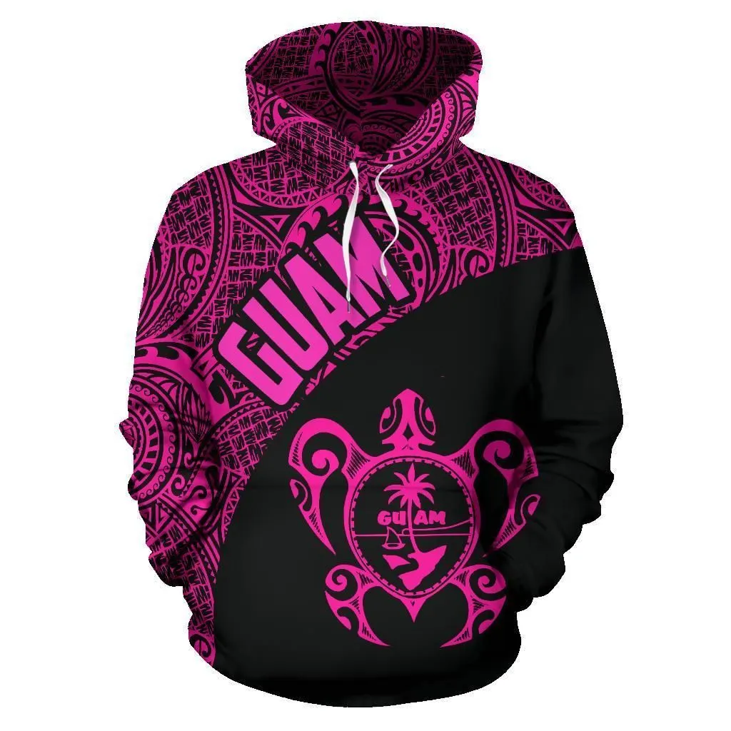 Guam Hoodie - Guam Coat Of Arm in Turtle Polynesian Tattoo Pink