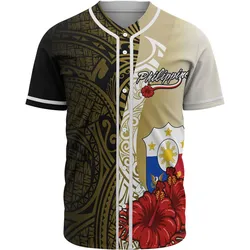 Philippines Polynesian Baseball Shirt - Coat Of Arm With Hibiscus Gold