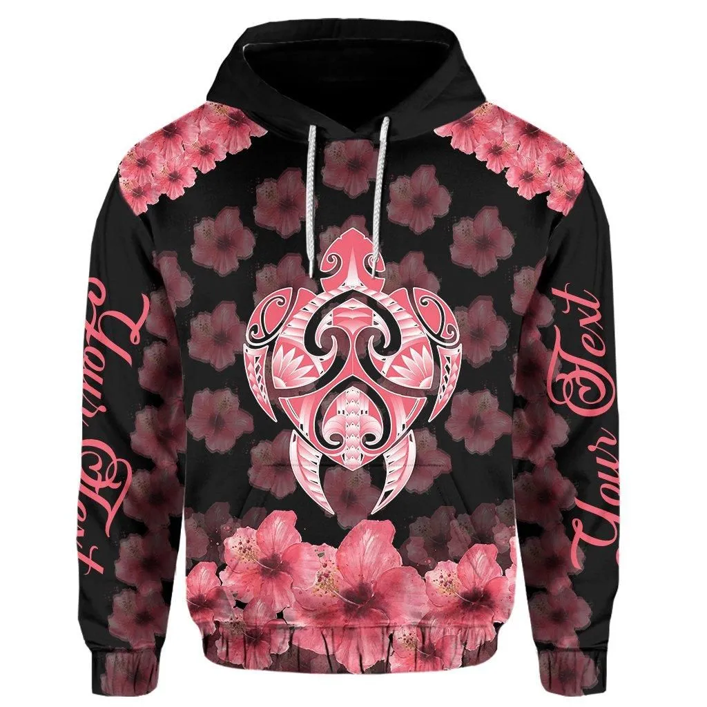 (Personalized) Kanaka Turtle Hibiscus Hoodie - Black Pink - AH