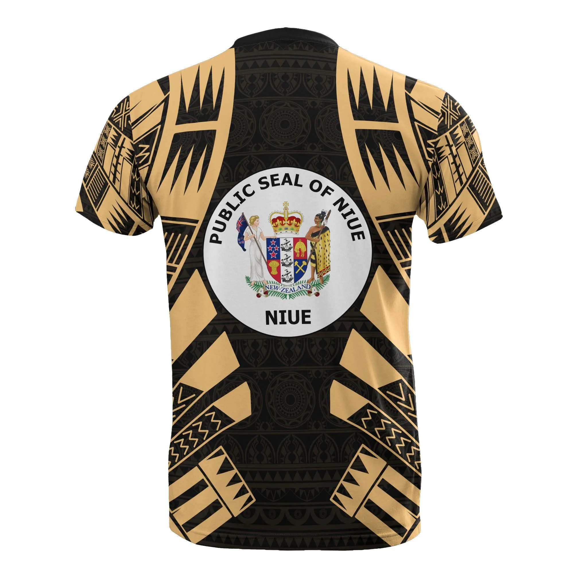 Niue T shirt - Niue Seal Polynesian Tattoo Gold Style