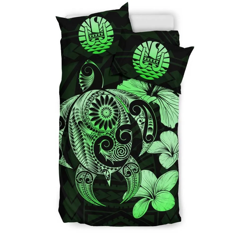 FamilyGater Bedding Set - Cover and Pillow Cases Tahiti Hibiscus Plumeria Mix Polynesian Green Turtle - J1