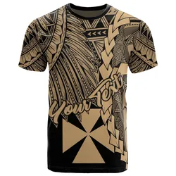 Wallis and Futuna Polynesian Custom Personalised T-Shirt - Tribal Wave Tattoo Gold