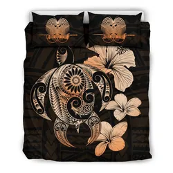FamilyGater Bedding Set - Cover and Pillow Cases Papua New Guinea Hibiscus Plumeria Mix Polynesian Turtle Orange J1