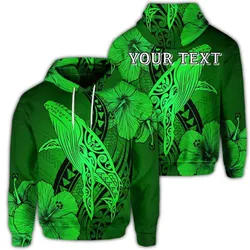 (Personalised) Hawaiian Map Whale Swim Hibiscus Polynesian Hoodie - Green
