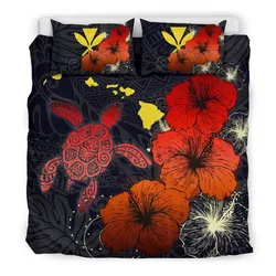 Hawaiian Hibiscus Turtle Polynesian Bedding Set - Maps Style Red