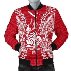 New Caledonia Polynesian Mens Bomber Jacket Map Red White