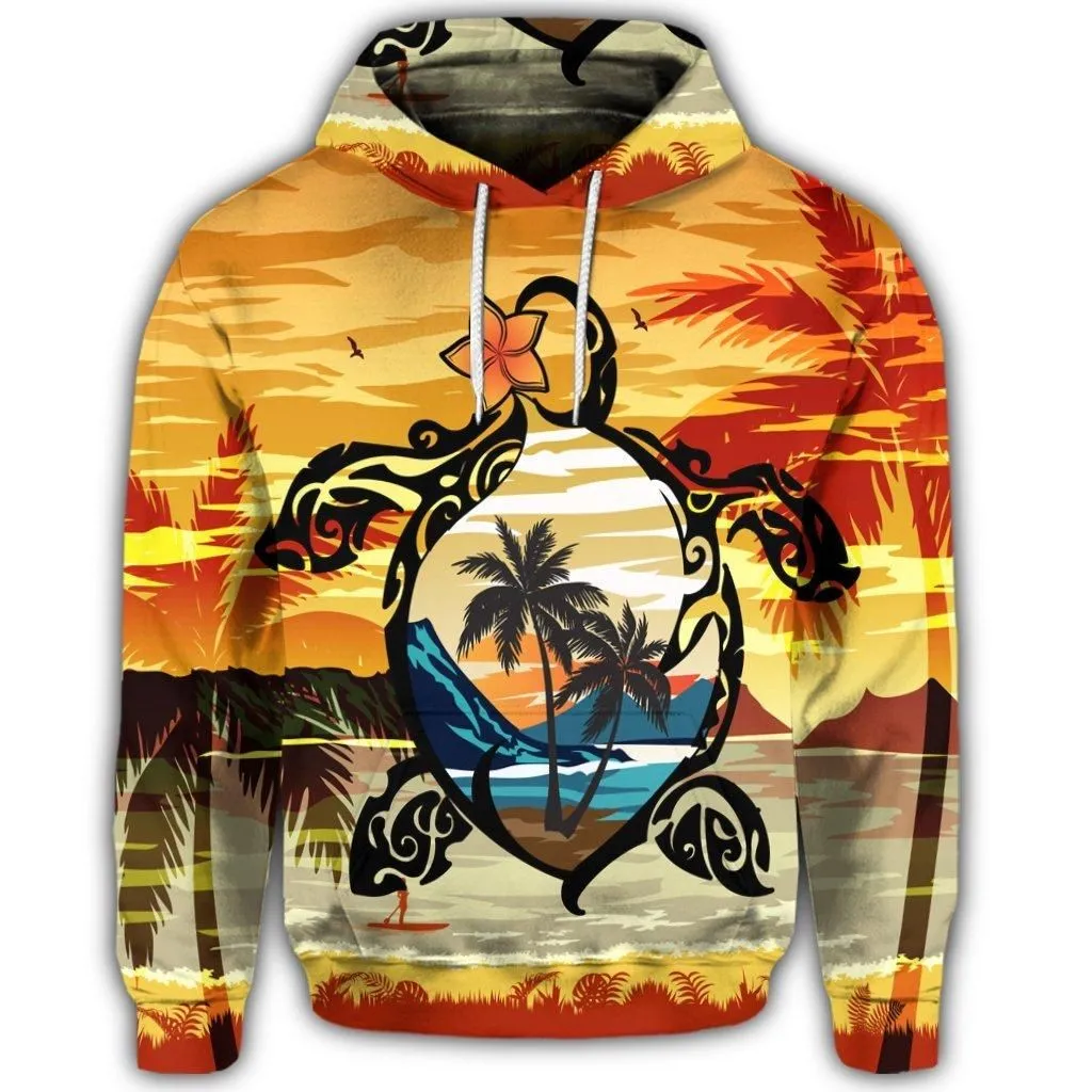 Hawaiian Turtle Plumeria Coconut Tree Polynesian Hoodie Gold