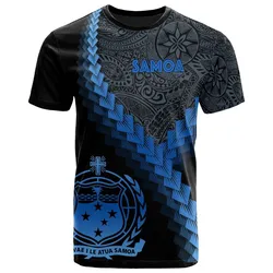 Samoa T-Shirt - Samoa Coat Of Arms With Polynesian Tattoo Blue